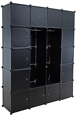 ESTEXO Regalsystem Würfelregal Steckregal mit Kleiderstange DIY Kunststoff Regal Stecksystem Kleiderschrank Schwarz
