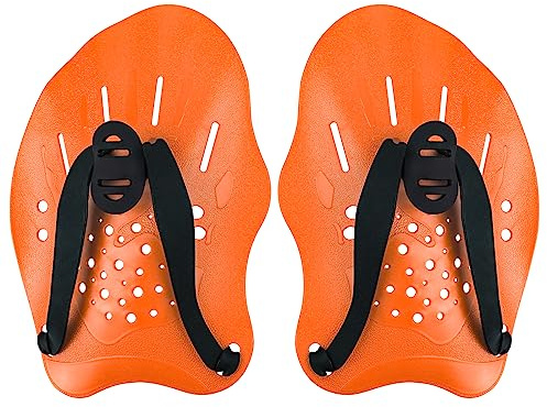 HacoFlash Palas de natación con correas ajustables, palas de mano para natación, equipo para mujeres, hombres, niños (1 par, naranja)