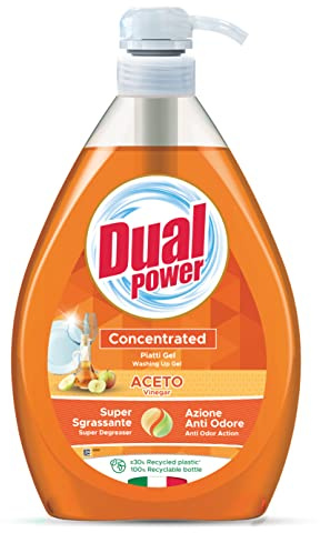 Dual Power Gelätter Vinäger Dish Cleaner Koncentrerad Högeffektiv Avfettning, Perfekt för Tårta Porslin, Anti-Luktåtgärd, Tillverkad i Italien, Dispenser 1L 1 000 ml