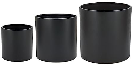 Amazon Basics Glatte Keramik-Pflanzgefäße, Rund , verschiedene Größen, 3 Stück, 5.2 cm, 20.3 cm und 25.4 cm, Schwarz