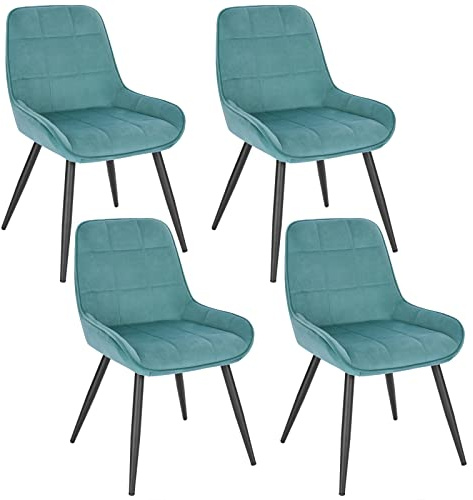 WOLTU Esszimmerstühle 4er Set, Küchenstühle gepolstert | ergonomisch mit Rückenlehne, Samt, für Wohnzimmer Küche Esszimmer, Türkis