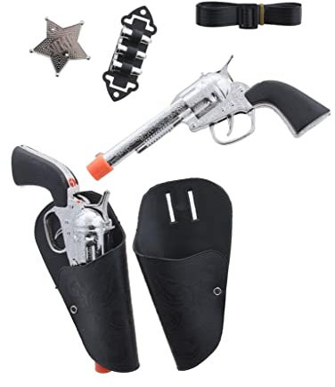 Cowboy Kostüm Set 4-teilig Kinder Jungen Gürtel Revolver Holster Sheriff Stern Zubehör Verkleidung Fasching Karneval