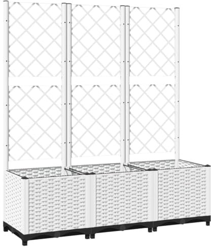 vidaXL Pflanzkübel mit Rankgitter, Pflanzkasten mit Spalier, Blumenkübel mit Gartenspalier, Hochbeet Blumenkasten mit Rankhilfe, Rankkasten, Weiß PP