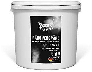 Tutto per la salsiccia – farina affumicata di faggio, legno di faggio naturale, diverse grane disponibili, farina di affumicatura, trucioli per un risultato perfetto (secchio da 0,2 – 1,25 mm – 5 kg)