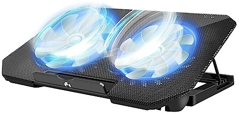 Laptop Cooling Pad, Cooler Pad Chill Mat 2 Quiet Fans LED Lights and 2 USB Ports 5 Height & with Adjustable Speed Mounts Metal Mesh Design, for 9-17 Laptops（Black）