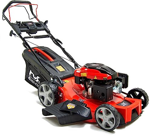 22 / 56cm Petrol Lawn Mower Self-Propelled Electric Start Fox 4 Blades Quad Cut 196cc 70L Collection Bag 22 inch Lawnmower - 2 Years Warranty