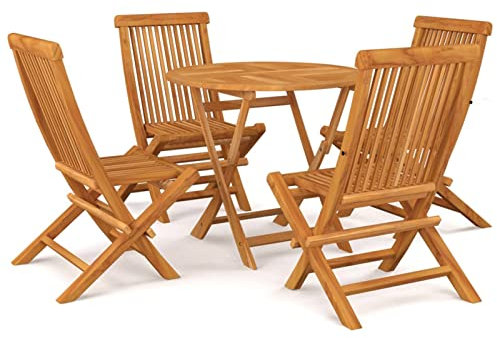 BULANED 5-TLG. Garten-Essgruppe, Gartentisch Mit Stühlen Set, Gartenmöbel Set, Sitzgarnitur Garten, Esstisch Stühle Set, Gartensitzgruppe, Lounge Möbel Outdoor, Terassen Möbel, Massivholz Teak