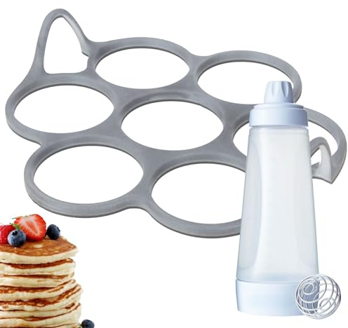 AKENZ - Silikonform mit 7 Ringen für Pfannkuchen, Blinis und Eier, inklusive Pfannkuchenmischer