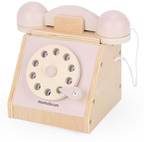 Mamabrum Retro-Holztelefon für Kinder - Rollenspielzeug zur Förderung von Kommunikation & Motorik - Rosa Vintage Design mit Hörer & Wählscheibe - ab 3 Jahren