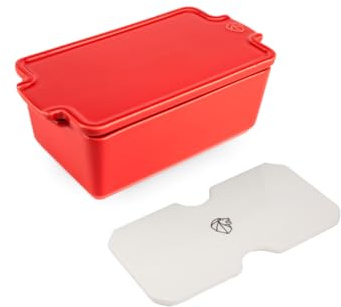 Peugeot - Terrine en Céramique avec Presse - 20 cm x 11 cm x 7,5 cm - Contenance : 0,65 L - Garanti 10 Ans - Fabrication Française - Rouge
