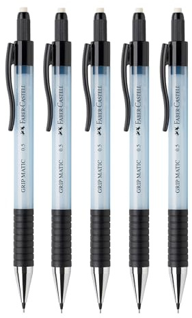 Faber-Castell - Druckbleistift Grip Matic Sky Blue 0,5 mm, 5 Stück | Minenbleistift mit automatischem Minenvorschub und integriertem Radiergummi