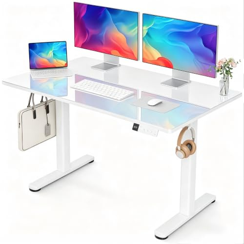 Claiks Höhenverstellbarer Schreibtisch mit Glasplatte 100 * 60cm Elektrisch verstellbar Homeoffice Büromöbel PC Computer Tisch Moderner Esstisch Stabilität & Design | Verstellbare Höhe, Tischplatte aus gehärtetem Glas, stehend, schnelle Installation, 3 Speichervoreinstellungen