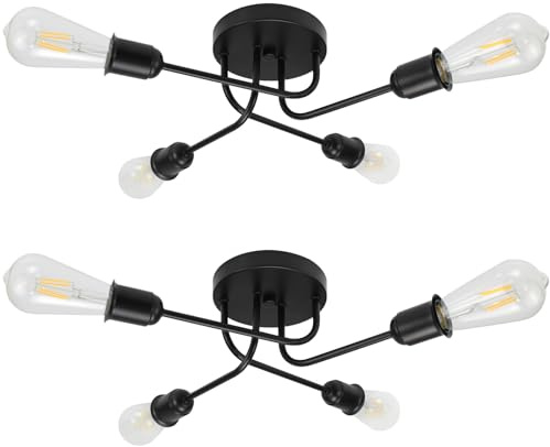CBJKTX 2ER Deckenleuchte Vintage Deckenlampe Schwarz - Retro 4 Flammig | Wohnzimmerlampe Industrie E27 für Wohnzimmer Schlafzimmer Esszimmer Rustikaler Stil ohne Leuchtmittel