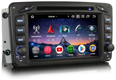 Erisin 8-Kern 4GB+64GB Android 16 Autoradio mit GPS Navi für Mercedes A/C/G/CLK Klasse W209 W203 Viano Vito W463 CarPlay Android Auto WiFi DSP DAB+ USB FM OBD2 DVD CD Player 7 Zoll Touchscreen