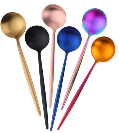 6-Teiliges Besteck set Suppenlöffel, Lang 21.1 cm, Gemischte Farbe Esslöffel Edelstahl 18/8 Löffel, Tafellöffel, spülmaschinengeeignet