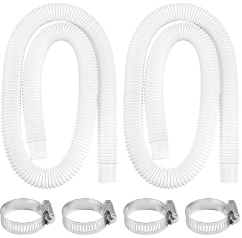 Tuyau de Piscine 150cm/59in Avec 4 Colliers de Serrage en Métal, 32mm - Pour Intex et Piscines Hors Sol