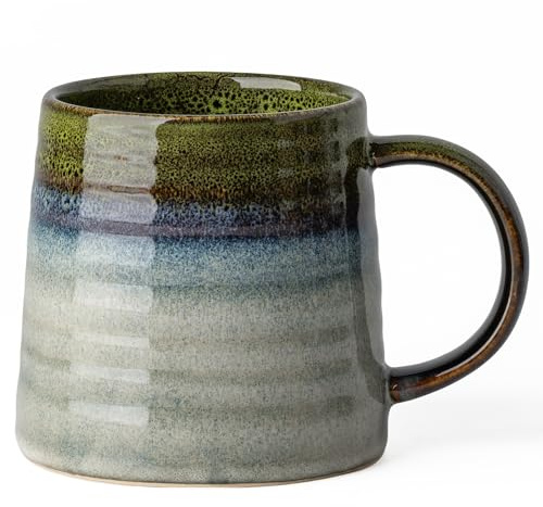 TaoTaojarvie Ceramic Coffee Mugs, 16oz, Large Capacity, Wide Bottom, Transmutation Glaze Craft, Handmade Pottery Mug, Tea Cups with Handle for Office/Home, Dishwasher and Microwave Safe (Light Green)