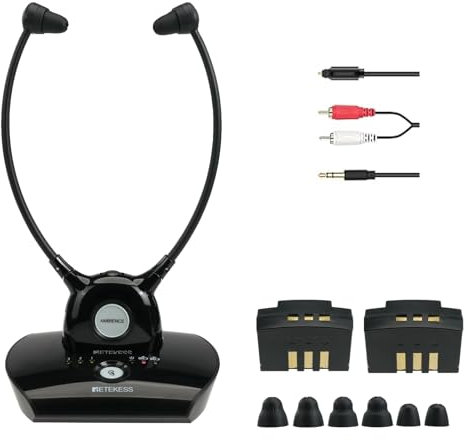 Retekess TA008 Casque Sans Fil pour TV, Casque Sans fil Television, Faible Latence 2.4G, Un amplificateur Auditif Clé, Double Batterie - 10H en Veille, Amplification du son pour les Personnes âgées