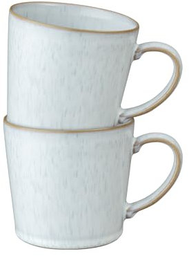 Denby - White Speckle Set of 2 Mugs - 400ml Capacity - Dishwasher & Microwave Safe Crockery - Soft Textured Glaze Effect - Ceramic Stoneware Mugs - Chip & Crack Resistant - L13xW9.5xH9