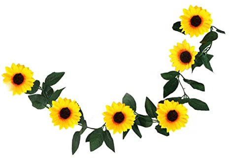 Garneck Hängende Kunstblumen Sonnenblumengirlande aus Seidenstoff mit Grünen Blättern Immer Blühend und Leicht zu Reinigen für Wand und Theken Dekoration