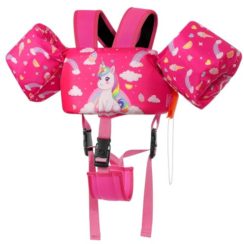 MoKo Kids Swimming Vest, Toddler Floaties, Arm Band Floaties with Adjustable Strap, Swim Jacket Water Wing Pool Float, Water Sports Learning Swim Training Equipment, Rose Unicorn