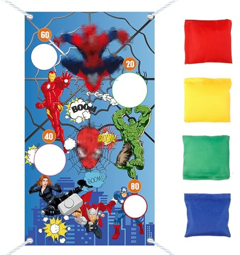 yumcute Wurfspiel Banner Kinder Outdoor, Cartoon Anime Werfen Spiel Banner mit 4 Bohnentaschen, Säckchen Toss-Spiele Set für Drinnen Kindergeburtstag Party Draußen Garten und Sommer Strand