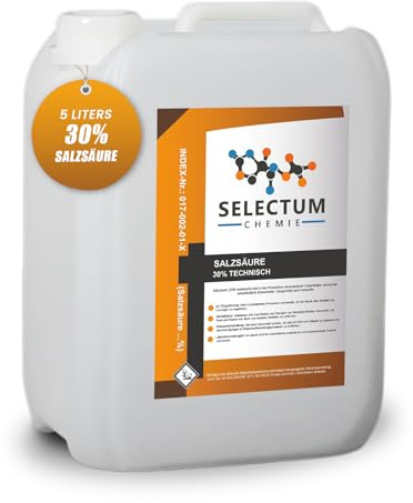 Salzsäure 30% 5 Liter = 6 Kg UN1789 Chlorwasserstoffsäure | Toilettenreinigung, Zementböden & Ziegelböden, Entfernt Kalk, Flecken & Zementschleier, Ionenaustauschern