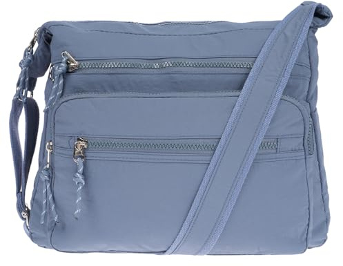 Christian Wippermann Nylon Umhängetasche Damen Groß - Mittelgroß mit Zwei Hauptfächern - Verstellbarer Trageriemen bis 150 cm - Reißverschlussfächer - Tasche mit Vielen Fächern - 30x26x12 cm