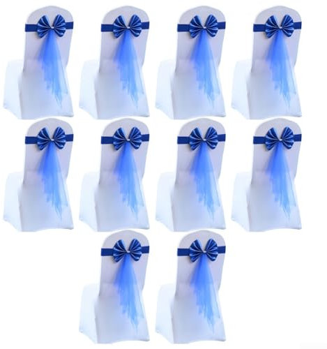 Stilvolle Stuhlhussen mit Schleifen-Design, elastisch, für verschiedene festliche Veranstaltungen, Blau, 10 Stück