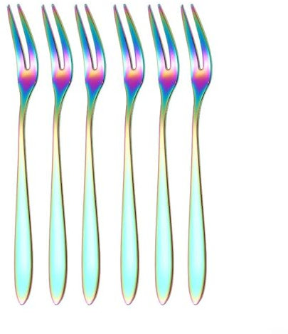 Juego de 6 mini tenedores de acero inoxidable para tartas, postres y aperitivos (multicolor)