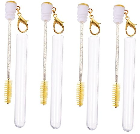 VICASKY 4 pinceles de máscara de pestañas con llavero para aplicar pestañas y cejas, para viajes y maquillaje diario, idea de regalo para amigas