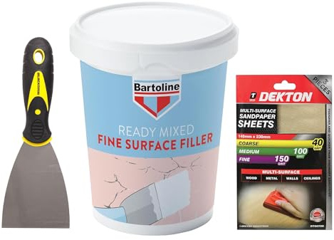 Fine Surface Wall Filler 600g Ready Mixed – Quick & Easy Interior & Exterior Wall Crack, Hole & Plaster Repair | Sandpaper + 3 Scraper Included | Ultra-Smooth White Finish, No Shrinkage or Cracking