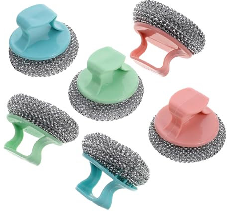 FONDOTIN 6 Piezas Estropajos Inoxidable para Limpieza de Ollas y Sartenes Mangos Desmontables Esponja Metálica Duradera para Cocina para Utensilios Antiadherentes