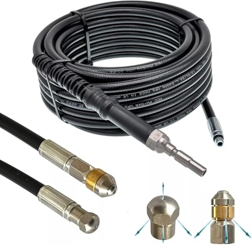 Manguera de limpieza de tuberías para Kränzle DN10 K1050 serie X, boquilla de desagüe, rata de alcantarillado, juego de limpieza flexible (set – rígido y giratorio, 20 metros)