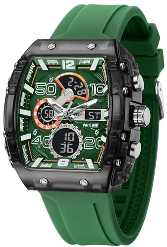 findtime Orologio sportivo da uomo, unico, digitale, analogico, impermeabile, per uomo e donna, cronometro, sveglia, cronografo, cinturino in silicone, Verde