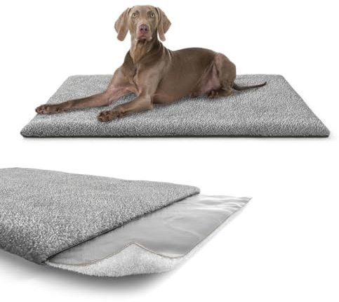 Knuffelwuff selbstwärmende Hundematte Melbourne mit isolierender Luftschicht 100x70cm Grau | aktive Wärmeerzeugung bei Feuchtigkeit | kuscheliges & Robustes Lammfellimitat | pflegeleicht & formstabil