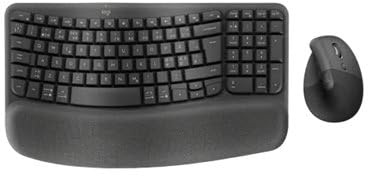 Logitech Wave Keys + Lift | Ergonomiskt trådlöst tangentbord + vertikal mus, vadderat handledsstöd, Bluetooth, Windows/Mac, PAN QWERTY - Grafit