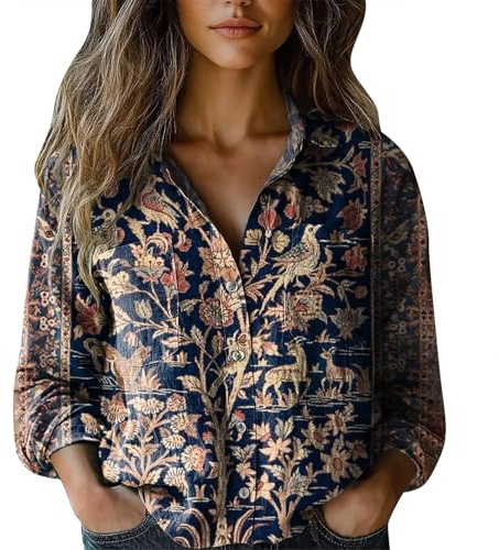 Chemises Femme À Manche Longues Chemise Femme Col Montant Poches Boutons Blouse Chic Décontractés Imprimés Légèr Tendance Au Quotidien Blouse Haut