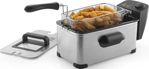Progress Freidora 3 l, 2000 W | Cesta y tapa extraíbles antiadherentes, ventana de control, temperatura regulable 150-190 °C