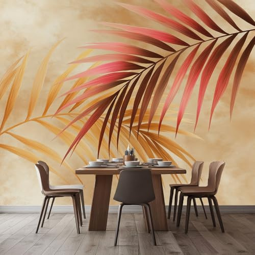 Papel Pintado Panorámico Hojas De Palma Vintage 250x175 cm Fotomurales No Tejido, Murales Decoración Póster Pared Personalizado 3D Para Salón Dormitorio