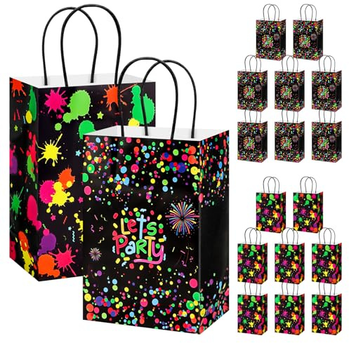 16 sacchetti regalo luminosi per feste di compleanno per bambini, con manico, piccoli sacchetti di carta per il compleanno dei bambini, al neon