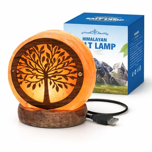 ME JO Himalayan Crystal Salt Lamp, USB Powered Salt Tree Night Light, 7 Colour Changing LED Mood Lamp, Mini Bedside Table Lamp for Bedroom, Desk & Home Decor, 900g (5×9×10cm)