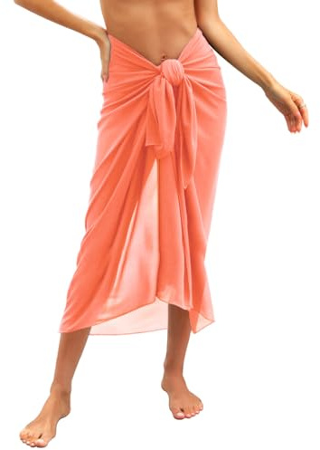 Svanco Dam Sarong Pareo Chiffong Bikiniöverdrag Täckande Strandhandduk Wickelrock Strandklänning För Strand Klänning Baddräkt Lång Strandklänning Multifunktionell En Storlek, Korallröd, En Storlek