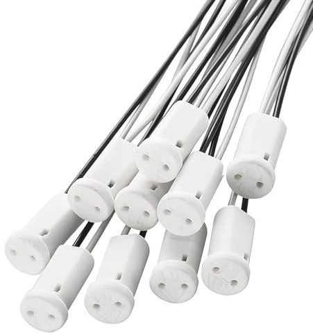 Dupoem Lot de 10 Douilles G4, Douilles G4 en Céramique, avec Fil en Téflon Résistant aux Hautes Températures de 10 cm, pour Ampoules LED, Halogènes et à Quartz, Adaptées à un Domestique et Industriel