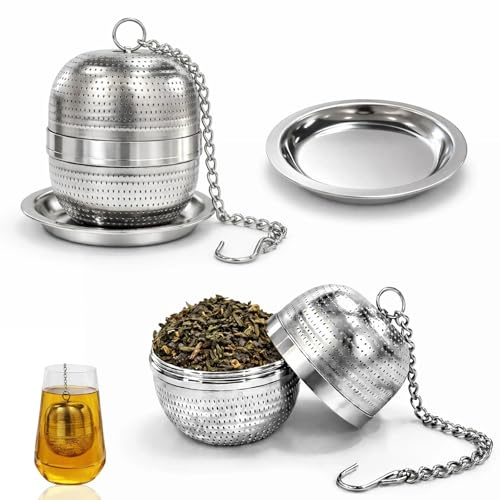 2 Stück Teesieb für Losen Tee, 5.4 x 4.5cm Teeei für losen Tee mit Kette, Tee ei Teesieb Edelstahl 304, Gewürzei für Teekanne, Teetasse, Küche Kochen, Gewürze
