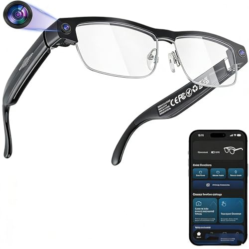 AI Smart Glasses with Camera 1080P HD, Brillen mit Kamera für Video Foto Sprachübersetzung, Photochrome Linsen Blaulichtfilter, 270mAh Akku IP65 wasserdicht für Outdoor Radfahren Wandern
