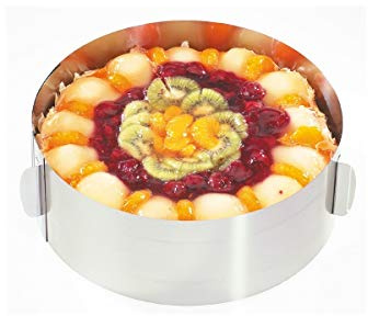 GEFU Tortenring Tondo - Verstellbarer Backrahmen aus Edelstahl - 8,5cm | Extra hoher Kuchenring mit Skalierung, Ø 16-32 cm, federleicht verstellbar mit Griffen, hitzebeständig bis 300°C