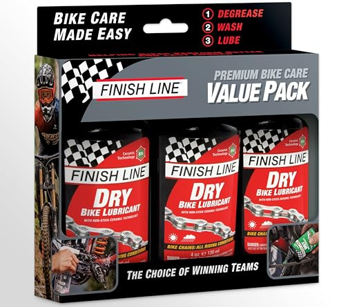 Finish Line Dry Bike Chain Lube, 4 oz Squeeze Bottle Pack of 3 - Ceramic Dry Wax Lubricant, Dirt and Dust Resistant