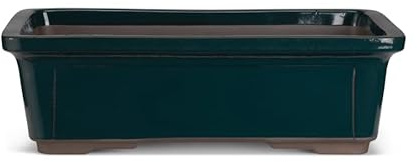 CERTRE - Vaso Bonsai Rettangolare in Gres, Modello Torino, Made in Italy, Colore Verde Scuro (Smaltato)| Misure esterne 38,5x28x12 cm