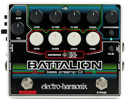 Electro Harmonix Battalion Bass Preamp | Mosfet Distortion, Kompressor, Noise Gate, Xlr Di mit Level und Ground Lift, Dry Output